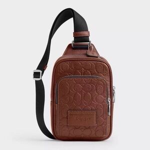Coach Racer Sling Pack Backpack Bag in Silver/Vintage Brown Pebble Leather NWT